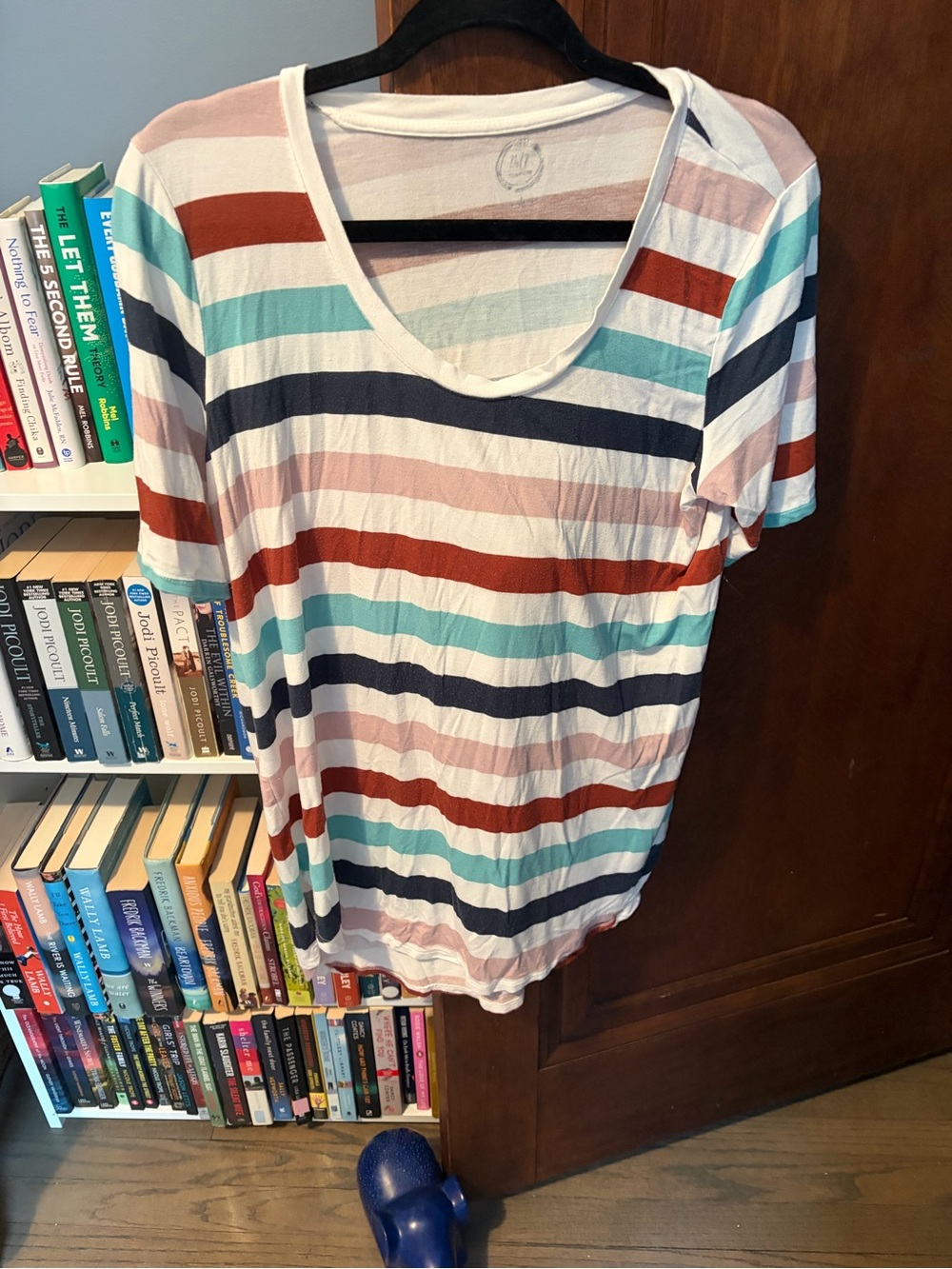 Lane Bryant 24/7 Striped Scoop Neck Women’s Tee in Rust, Navy & Mint